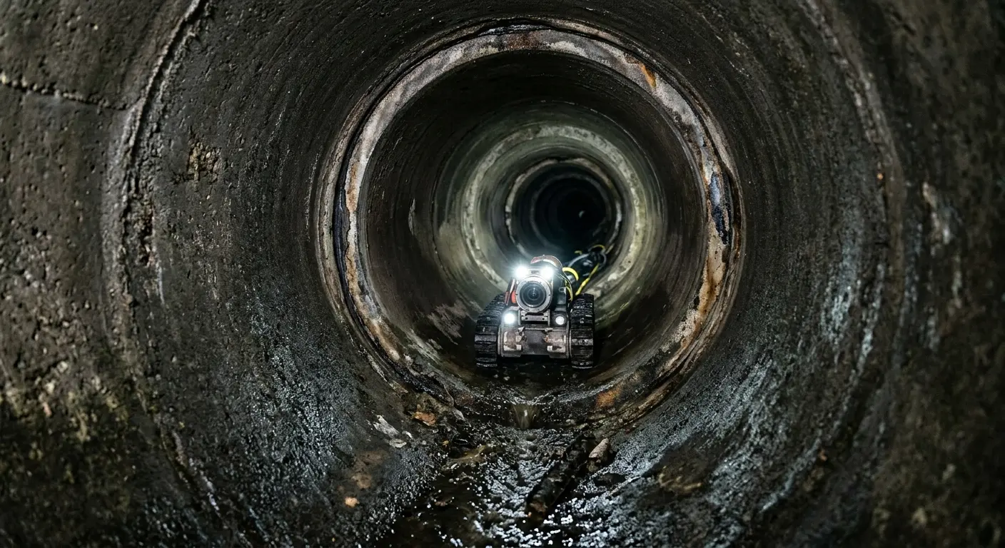 Robotic sewer camera inspecting pipe interior for Sewer Line Cleaning in Longmeadow